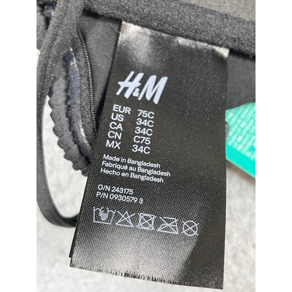 H&M Womens 2-Piece Black Bikini Top Size 34C Bottoms Size 4 - Picture 2 of 9